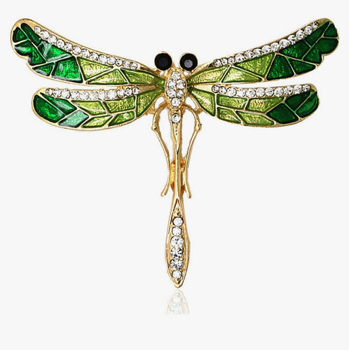 Green Crystal Rhinestones Brooch Dragonfly Shape