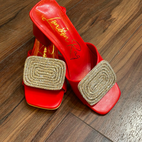 Naflah Rhinestone Embellished Slip On Sandals  RED