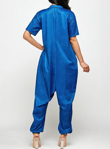Blue Short Sleeve Jumpsuit