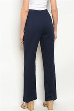 Load image into Gallery viewer, Navy Cotton Pants High fitted waist wide leg pants
