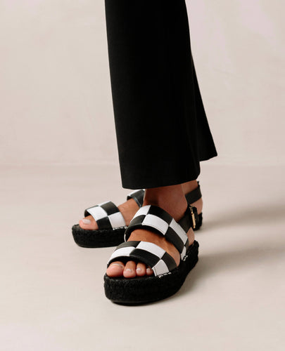 Double Strap Black & White Leather Sandals