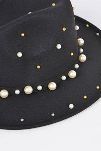 Fedora Hat W/Pearls and Metal