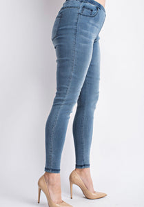 Plus Washed Denim Leggings with All Over Stones