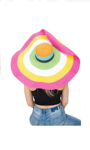 Multicolor Striped Extra Wide Floppy Brim Paper Straw Sun Hat
