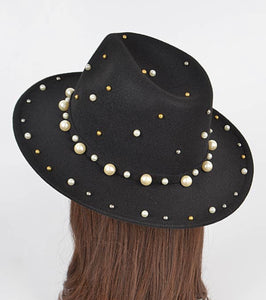 Fedora Hat W/Pearls and Metal
