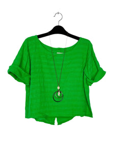 Crop Cotton Blouse Solid Color w/Necklace