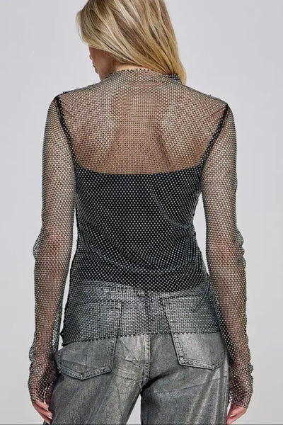 Rhinestones Mesh Top