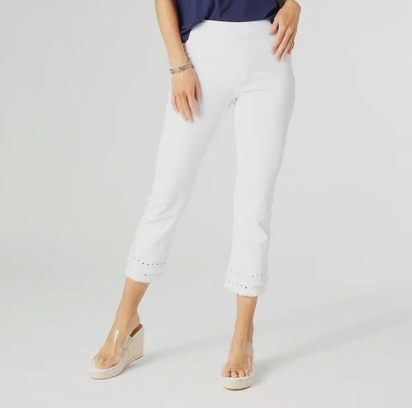 Capri jeans was embroidered eyelet trim