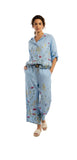 FLORAL LINEN PANTS & BLOUSE SET WITH BELT/HOOD