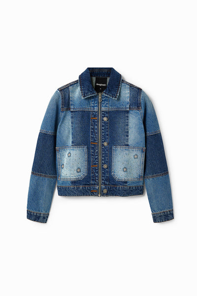 Patchwork denim trucker jacket