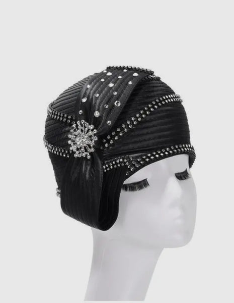 Round Ribbon Hat w/ rhinestones Brooch