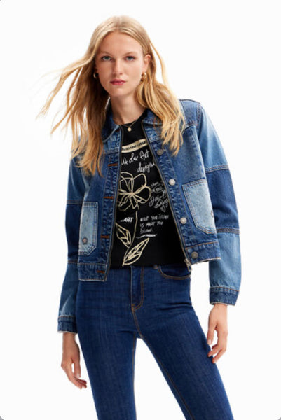 Patchwork denim trucker jacket