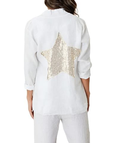 Linen White Open Cardigan Sequin Star