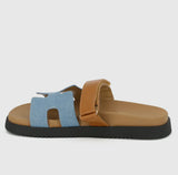 Denim Velcro Strap Slide Sandals