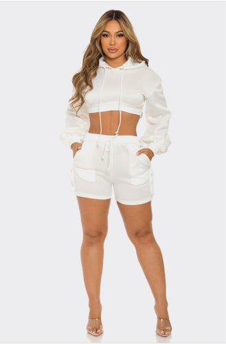 Cropped Hoodie and Cargo Shorts Set