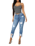 Solid Denim Distressed bottom Light JEAN