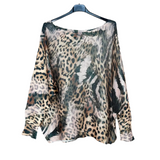 Patterned V-Neck Animal Print Long Sleeve Sweater