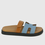 Denim Velcro Strap Slide Sandals
