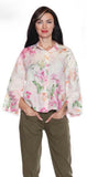 LINEN COLLARED FLORAL TOP WITH CUFFS L5863