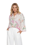 LINEN COLLARED FLORAL TOP WITH CUFFS L5863