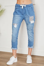 Load image into Gallery viewer, Denim Crinkle Jogger pants w/ Sequin Patches