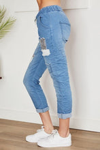 Load image into Gallery viewer, Denim Crinkle Jogger pants w/ Sequin Patches