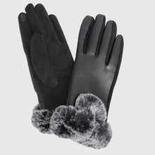 Load image into Gallery viewer, Gloves Black Faux Fur Leather