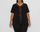 Sequin Inset Short Sleeve Curve
