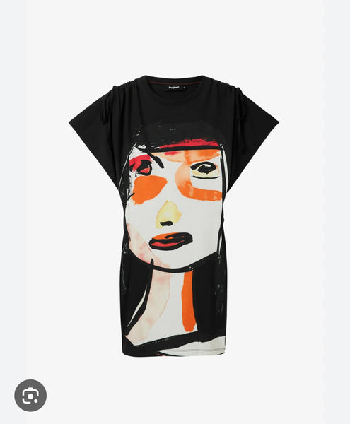 Arty face T-shirt dress women