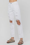 High Rise White Distressed Mom Jeans