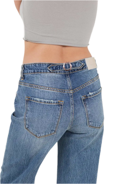 Cuff Detail Crossover High Waist Straight Jeans