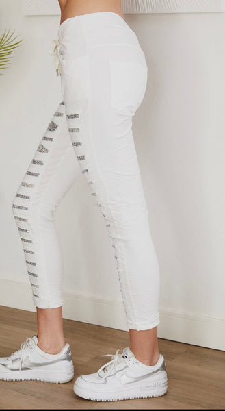 White Sequin Crinkle Jogger pants