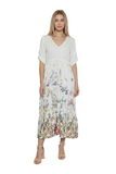 V NECK HALF SLEEVE DRESS WITH FLORAL PRINT & SLIT