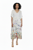 V NECK HALF SLEEVE DRESS WITH FLORAL PRINT & SLIT