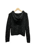 Silver Beaded Knit Crop Zip Up Hoodie