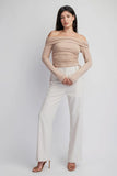 Long Sleeve Side Ruched Off Shoulder Top