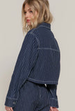 Button Down Stripe Denim Short Jacket