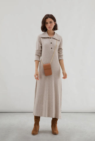 Wide Collar Knit Long Sleeve Dress