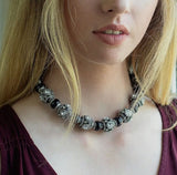 Black Ceramic and Rhinestone Lamp Work Bead Necklace