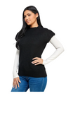 Mock Neck Shoulder Padded Knit Top Sleeveless