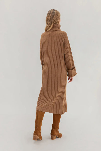 Ribbed Knit Long Sleeve Midi Dress