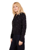 Silver Beaded Knit Crop Zip Up Hoodie