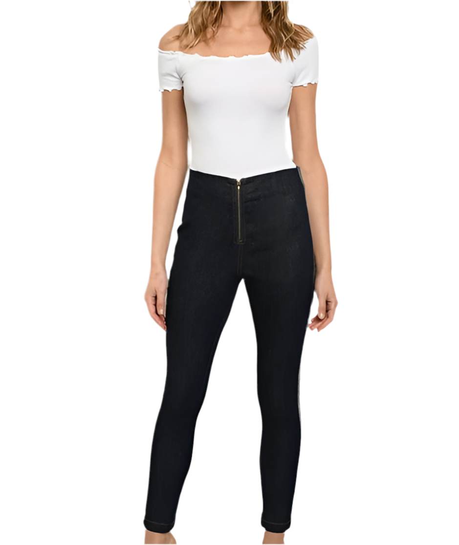 High waisted zipper closure skinny pants junior