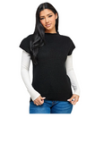 Mock Neck Shoulder Padded Knit Top Sleeveless