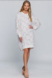 Feather Fringe Long Sleeve Mini Dress