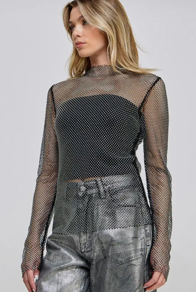 Rhinestones Mesh Top