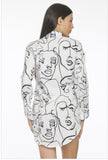 Long Sleeve Button Down Shirt Face Print