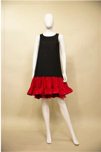 Color block ruffle hem stretch A-line Dress