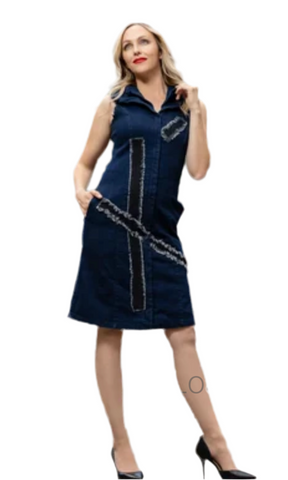 Stretch denim double collars vest dress