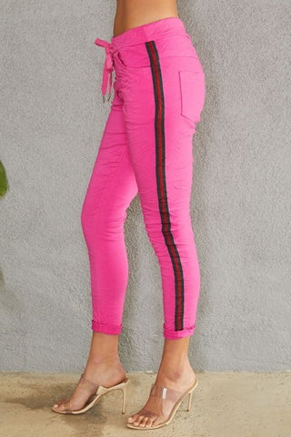 Green Red Ribbon Side Stripe Jogger Fuschia